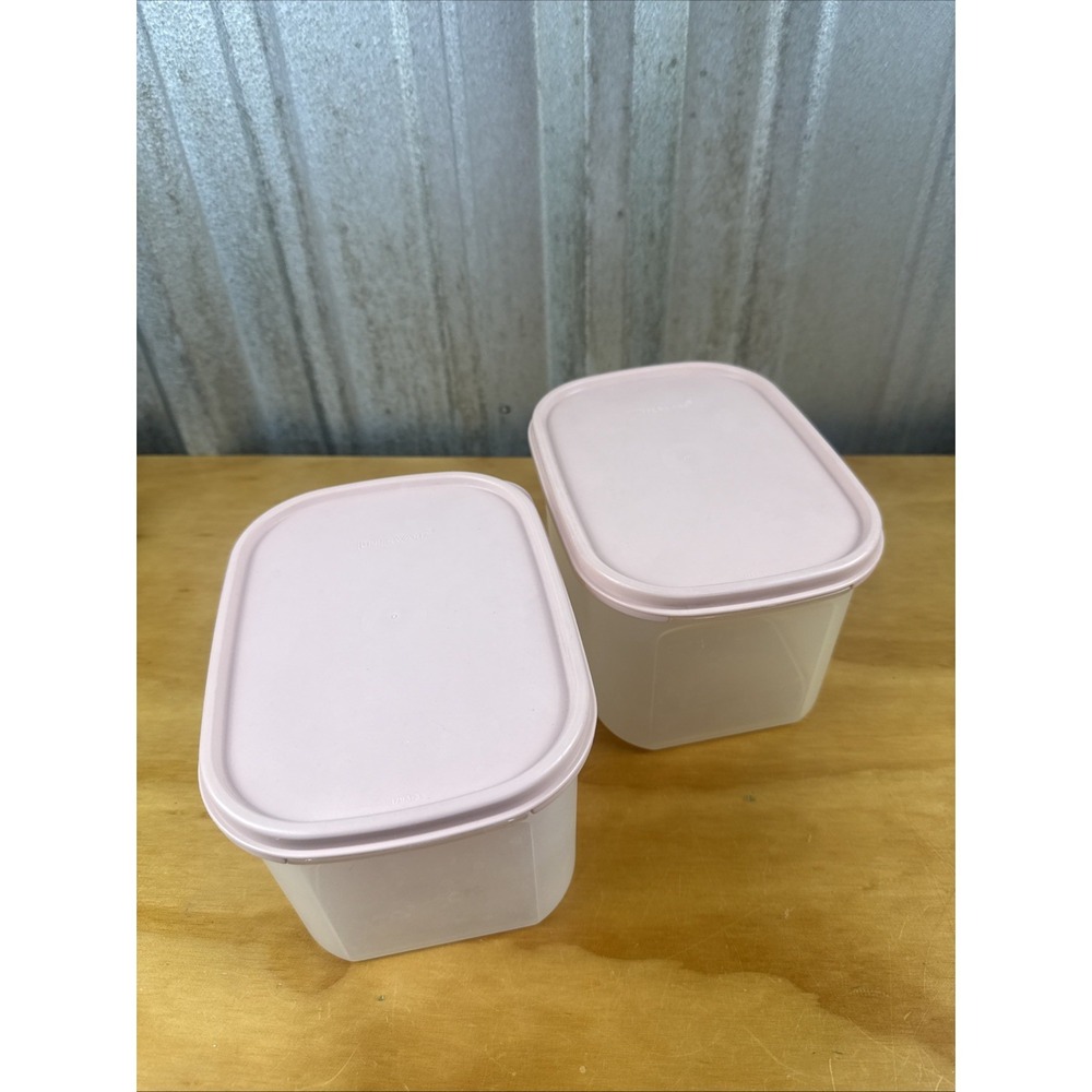 Tupperware Pink Lid Clear Body Set of Two 1793-3 Complete Vintage